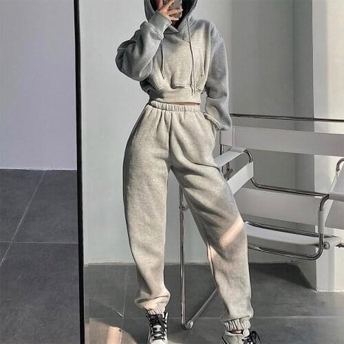 Women Casual Two Piece Set Fashion Long Sleeve Hoodies Pocket Shorts Sweatshirt And Jogging Trouser Suits Loose Solid Tracksuits