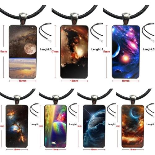 Glass Pendant Galaxy Pendant Necklace Women Steel Plated Necklaces Jewelry For Girls Statement Maxi Sun Moon Space Nebula