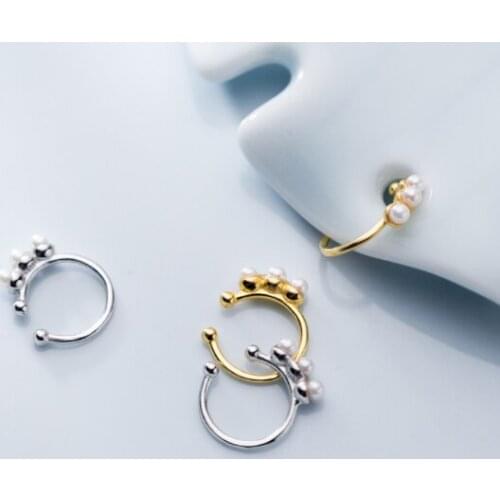 1pair Real. 925 Sterling Silver No Piercing Shell Pearl cartilage CZ Ear-bone Clip On Cuff Earrings C-G2759