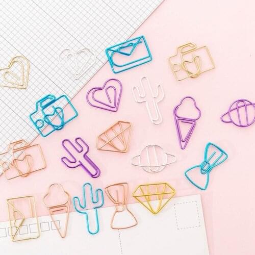 10Pcs/Pack Cute Cactus Star Ice Cream Mini Paper Clips Kawaii Stationery Metal Binder Clips Photos Tickets Notes Letter