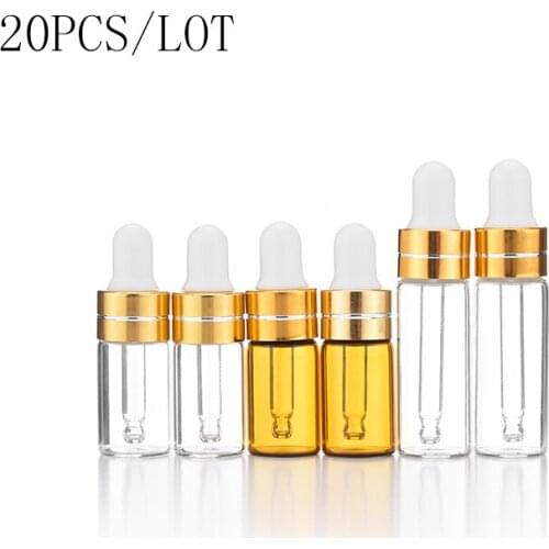 20pcs/lot 3ml 5ml Mini Empty Esstenial Oils Contanier Glass Dropper Bottles In Refillable Mini Amber Serum Vials With Piette