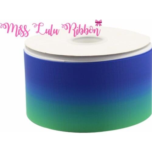 3"75mm Blue and Green Gradient Printed Grosgrain Ribbon/Elastic Band 25mm 38mm Handmade Hair Bows Party Decoration 50 yards