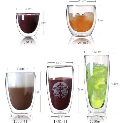 4 Pcs/lot Espresso Cups Cafe Latte Cups Cappuccino Cups Tea cups 80 Milliliter/2. 7 Ounce Double Walled Espresso Glasses DDC-08
