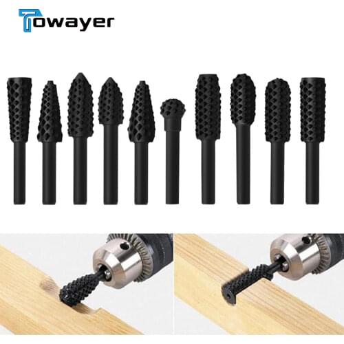 5/10pcs Rotary Rasp File 1/4" Shank Rotary Craft Files Wood Burr File Grinder Wood Bits Grinding Woodworking Hand Tool Drill Bit