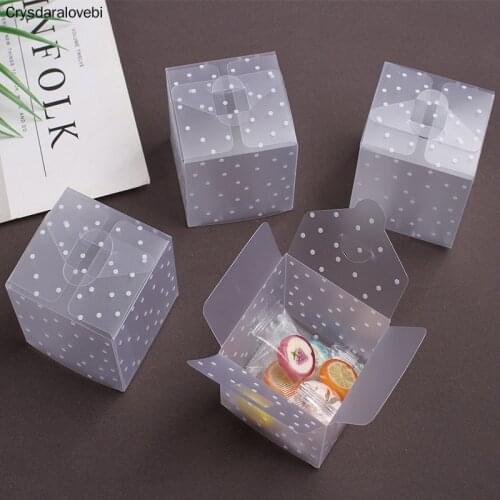 50pcs Frosted Translucent Polka Dots PVC Candy Box Wedding Favors Christmas Party Cube Gift Boxes Sweets Candy Cake Gift Bags