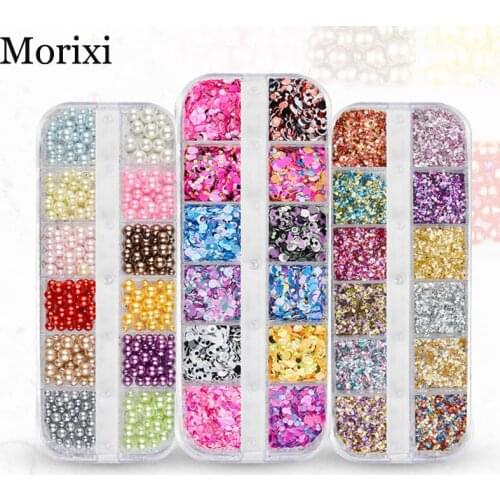 12 grids/box nail art glitter powder mixed size Sparkly Shinny pearl nail sequins shimmer DIY Flake Nail Art Decorations MZ017