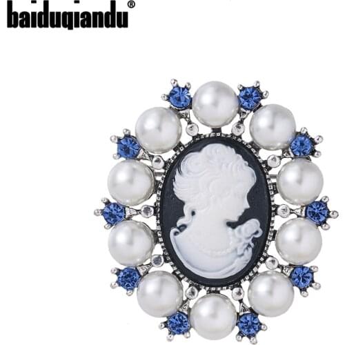 Baiduqiandu Brand High Quality Imitation Pearl Surrounding Vintage Cameo Brooch for Women or Wedding