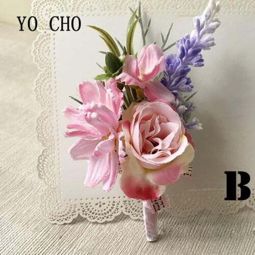 YO CHO Corsage Boutonniere Pin Wedding Corsage Boutonniere for Groom Bridesmaid Flower Silk Rose Buttonhole Men Wedding Witness