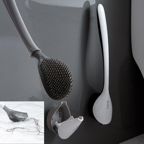 Household Supplies Silicone Toilet Brush Punch-free Cleaning Tool Flat Brush Bathroom Wall-mounted Base Bathroom Accessories