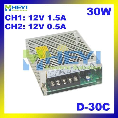 AC to DC dual switching power supply D-30C 30W 110 / 220VAC output: 12V 1.5A & 24V 0.5A mini power supply