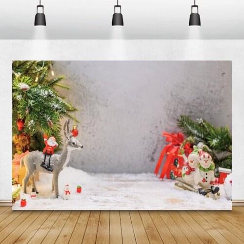 Photo Backdrop Winter Christmas Tree Cartoon Snowman Baby Children Photocall Scenic Gray Wall Background For Photography Banner