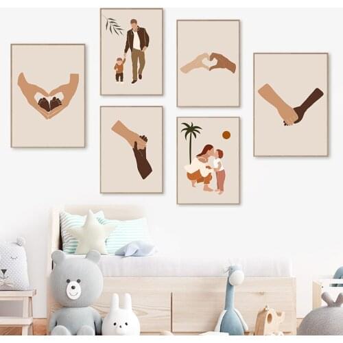 Cartoon Hands Love Family Wall Art Couple Dad Mom Baby Posters and Prints Abstract Boho Canvas Paintings Picture Home Decoration