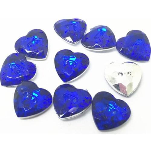 500pcs 12x13mm Royal blue Heart Shiny Buttons Acrylic Sliver Plated Button Embellishments Scrapbooking Wedding Crafts
