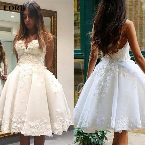 LORIE Mini Short Wedding Dresses Appliques Lace Beach Bridal Gowns Sleeveless Open Back Princess Party Gowns Plus Size Customize