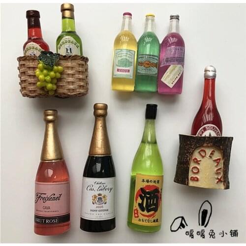 Creative red wine champagne bottle resin refrigerator magnet stereo magnet