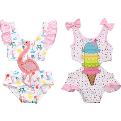 0-3Y Baby Girls Swimwear 2021 Summer Toddler Flamingo Print Swimsuit Baby Bathing Suit Girls Bikini Beachwear Biquini