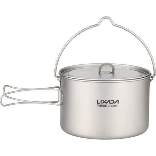 Lixada 2L Titanium Pot Lightweight Outdoor Cup Camping Cooking Pot with Foldable Handles and Lid for Camping Hiking Picnic