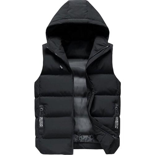 Mens winter hooded casual sleeveless vest vest coat large size solid color can not take off the cap daily jacket Jacket L-6XL