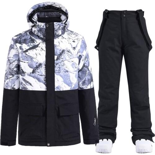 -30 degree Ski Suit Men Winter Ski Jackets and Pants Warm Waterproof Mens Snowboard Jacket Outdoor Mountain Snow Costumes