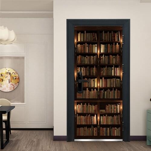 Retro Library Door Sticker PVC Self Adhesive Removable Wallpaper Wall Decals Home Design Poster Stickers on the Doors deurposter