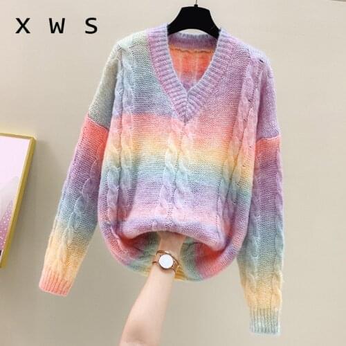 New Arrivals 2020 Winter Casual Pull Sweaters Twisted Long Oversized Jumpers Candy Color pink Jumpers Knitted Pull Femme