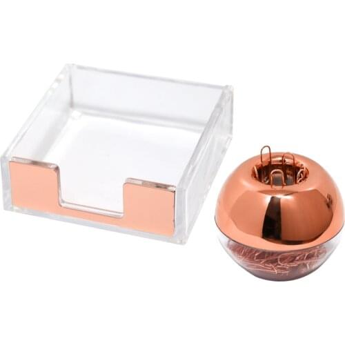 Office School Use Desk Organizer Crystal Clear Rose Gold Memo Sticky Notes Paper Pads Cube Paper Clips Holder Dispenser