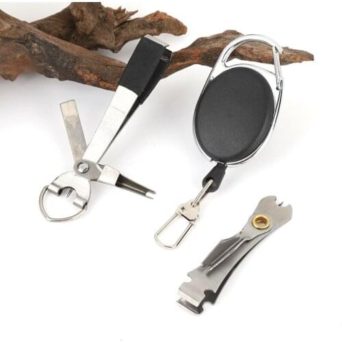 Outdoor 3-in-1 Fishing Knot Tying Tool Metal Multi-tool Nail Knotter Line Cutter Pliers Retractable Keychain Fishing Accessories