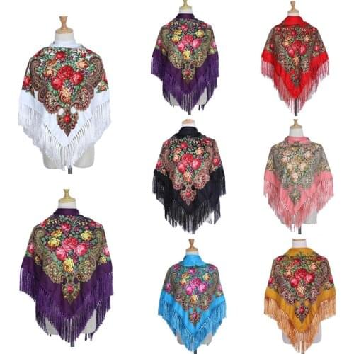 Retro Printed Scarf Winter Shawl Autumn And Winter Warm Cotton Russian Womens Shawl Ethnic Style Tassel Scarf Shawl