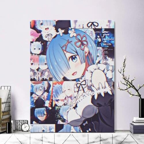 Re Zero Rem Anime Aesthetic Collage Canvas Painting Wall Art Posters Prints Pictures Living Room Decoration Home Decor