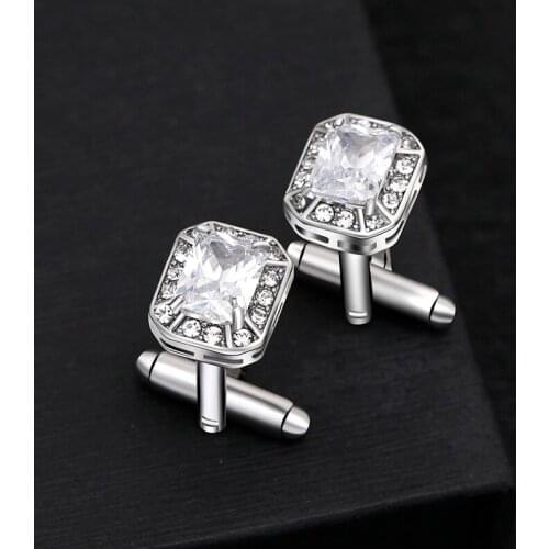 Luxury Crystal Cufflinks For Men Women High Quality White Zircon Square Cuff Links Fashion Brand Wedding French Cuff Button