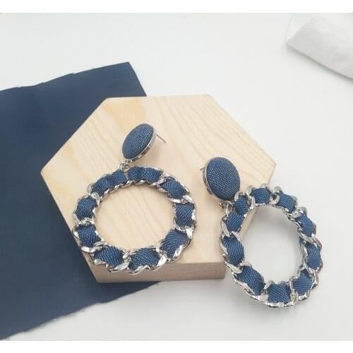 Korean Style Twisted Jean Stud Earrings Personality Handmade Denim Torsion Chain Lace Big Circle Earrings boucle d'oreille femme