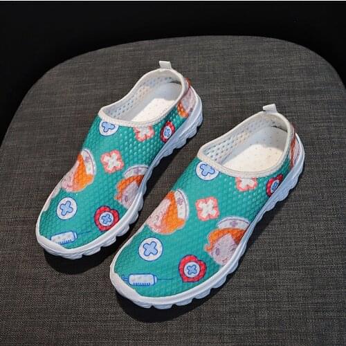 Cute Nurse Doctor Medical Print Casual White Sneakers for Women Jogging Shoes Slip on Flats Sports Shoes Summer