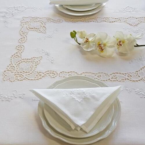 [Camellia Casa]Classic Hemstitch Tablecloth,Linen Look & Washable,White/Champagne, Square/Oblong Home,Restaurant,Airbnb, Cafe