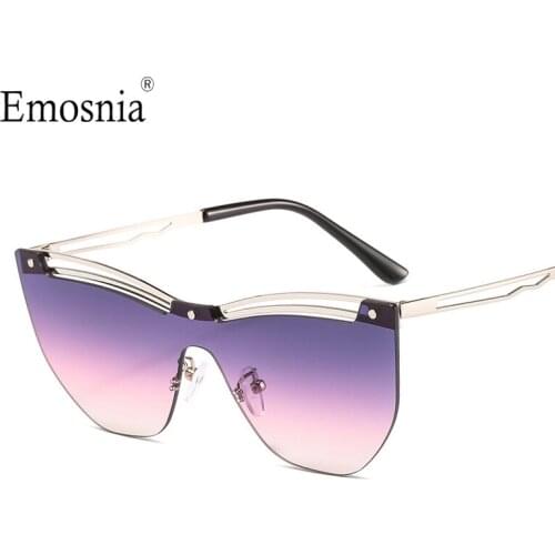 New Cat Eye Sunglasses Women 2021 Fashion Butterfly Rimless Sun Glasses Female Metal Frames Eyewear Men Green Yellow UV400 Gift