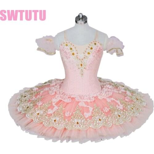 Light pink peach professional ballet Tutu adult classical ballet tutu with flowers adult pancake tutu paltterBT9028