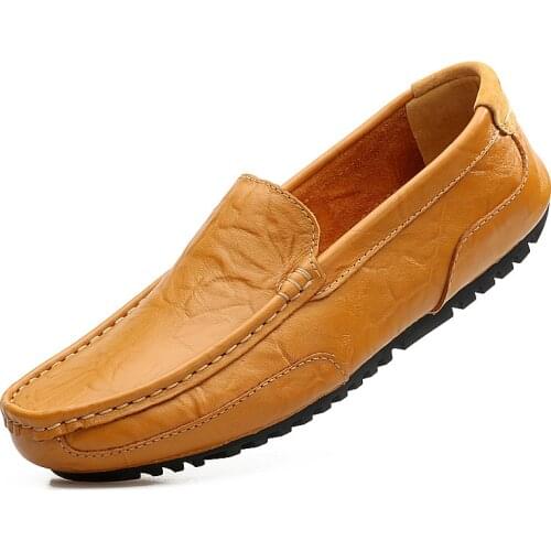 Genuine Leather Men Casual Shoes Brand 2021 Italian Men Loafers Moccasins Breathable Slip on Black Driving Shoes Plus