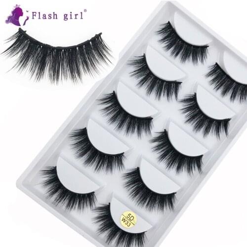 High Quality 5 Pairs 5D Mink False Eyelashes Handmade Thick Soft Eyelash Extension Makeup Fake Eye Lashes For Daily Wear 5D-W33
