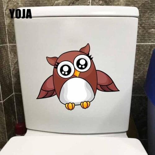YOJA 22.1X17.1CM WC Toilet Decal Intereting Cartoom Owl Kids Room Decoration Wall Sticker T5-0507