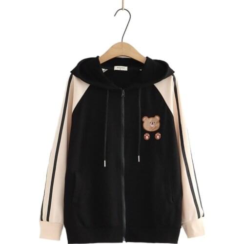 2021 Spring New Hooded Sweatshirts Women Cotton Patchwork Harajuku Hoodies Cartoon Embroidery Hit Color Pullover A0465