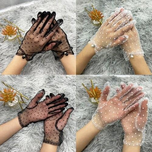 Women Lace Sunscreen Mittens Stretchy Spots Mesh Tulle Gloves Full Finger Silk Short Gloves Glove Motorcyclist