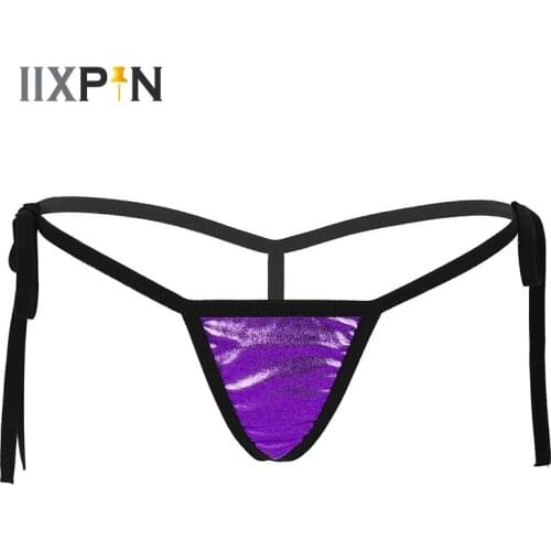 Womens Sexy Panties Shiny Metallic Lingerie Sexy Bikini Briefs Underwear Tie-Side T-Back Erotic Mini G-string Thongs Underwear
