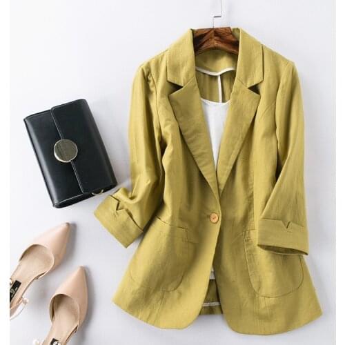 Womens suit jacket spring and autumn solid colorsuit three-quarter sleeves cotton and linen all-match jacket female soil jacket