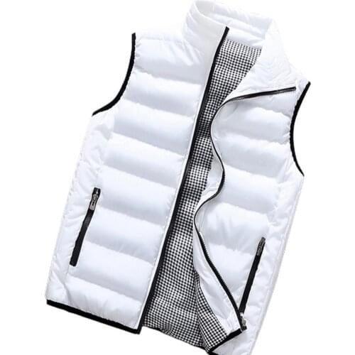 Vests Men Winter Plaid Stand Collar Cotton Vest Plus Size Zipper Pocket Warm Waistcoat