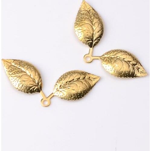 100Pcs 31*14mm Copper Leaf Charms Decorative Pendant Hair Accessories Findings Handmade DIY Jewelry Making