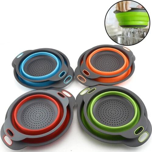 2Pcs Colander Dish Drainer Foldable Strainer Fruit Vegetable Washing Basket Silicone Colander Collapsible Drainer Kitchen Tools