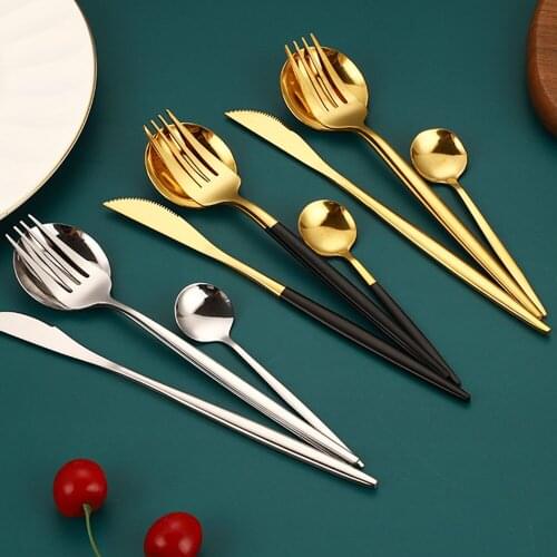 4Pcs/set Stainless Steel Dinnerware Sets Knife Fork Spoon Dinner Set Elegant Life Cutlery Kitchen Supplies Gold/Black Dropship