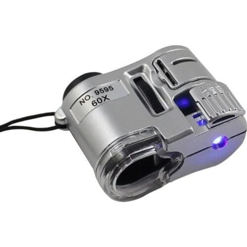 60X Handheld Pocket Loupe Jeweler Microscope Illuminated Magnifying Glass