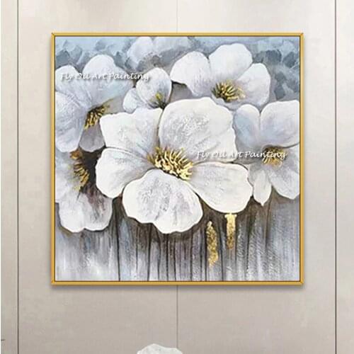 Handmade Abstract white Flowers Canvas Painting Wall Art Pictures For Living Room Decor Nordic Style Modern Home Decorative