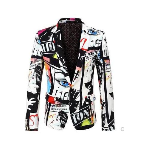 Brand Clothing New Mens Fashion Print Blazer Hip Hop Hot Casual Male Slim Fit Suit Jacket Singer Costume European Size S-3XL