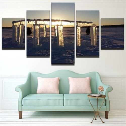 Home Decoration For Living Room Art Unframed 5 Panel Ice Sunrise Landscape Painting Printed On Canvas Wall Modular Picture